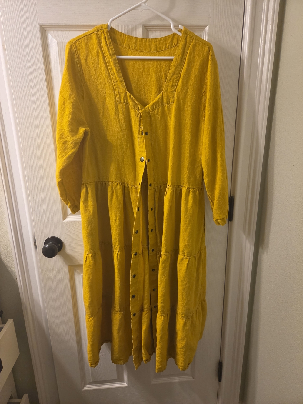 Linenia Dream Linen Mustard Yellow Midi Button-Front Dress 2X